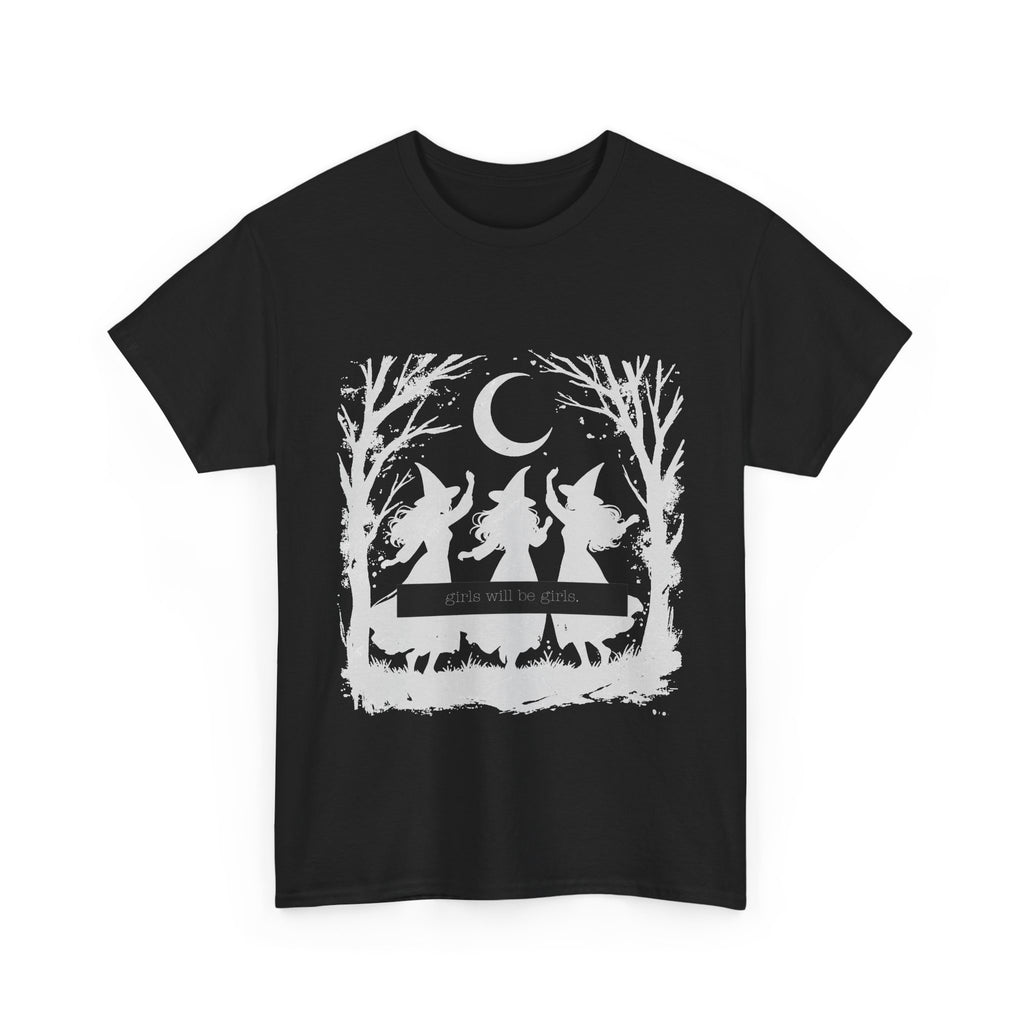 Girls will be girls Witch Silhouette Tee — Dancing Witches Moonlight Graphic T-Shirt