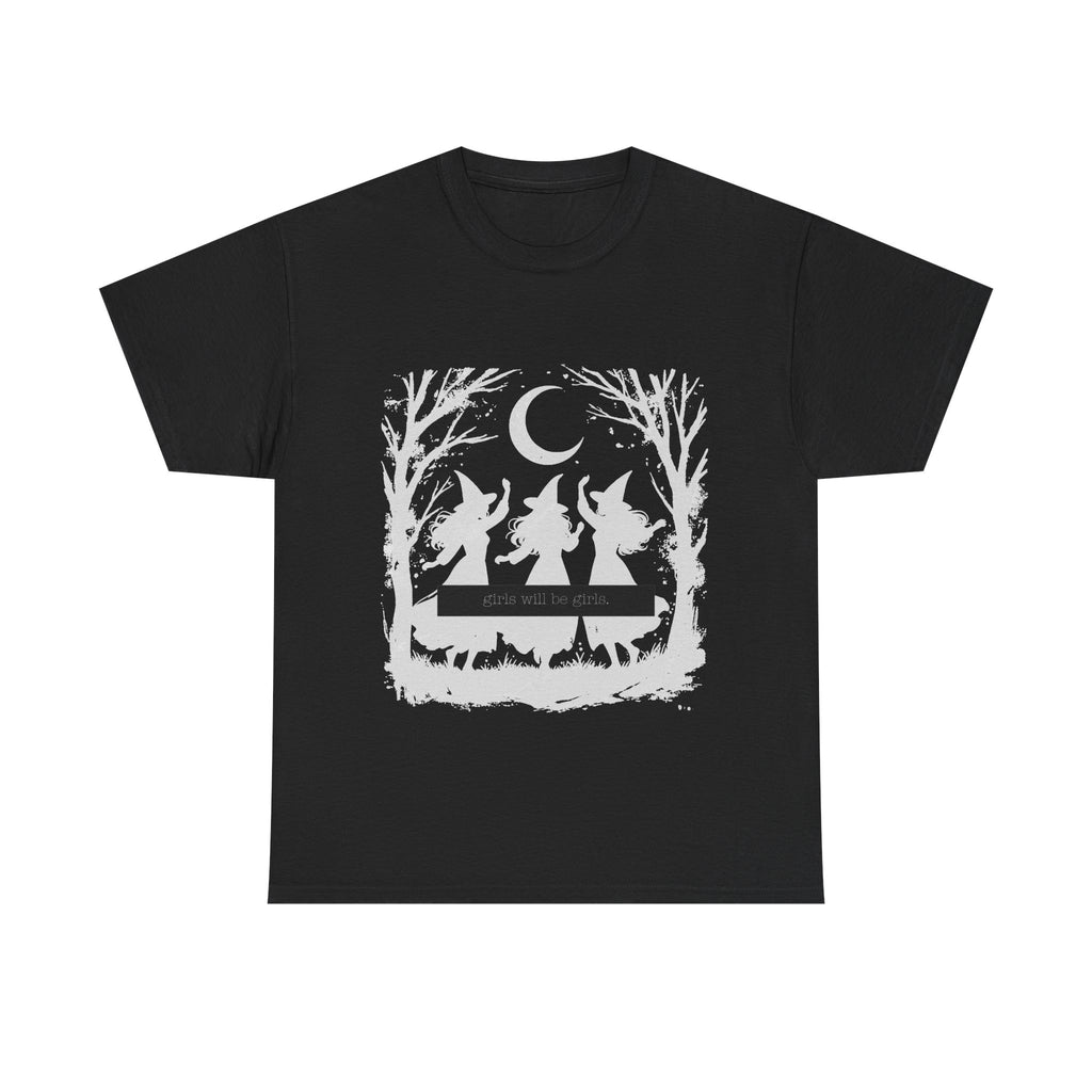 Girls will be girls Witch Silhouette Tee — Dancing Witches Moonlight Graphic T-Shirt