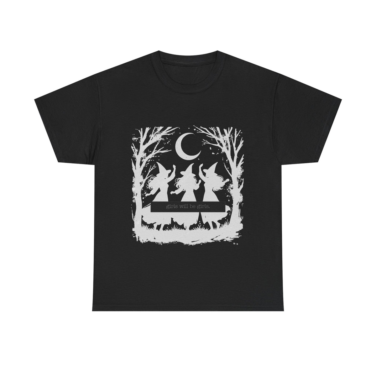 Girls will be girls Witch Silhouette Tee — Dancing Witches Moonlight Graphic T-Shirt