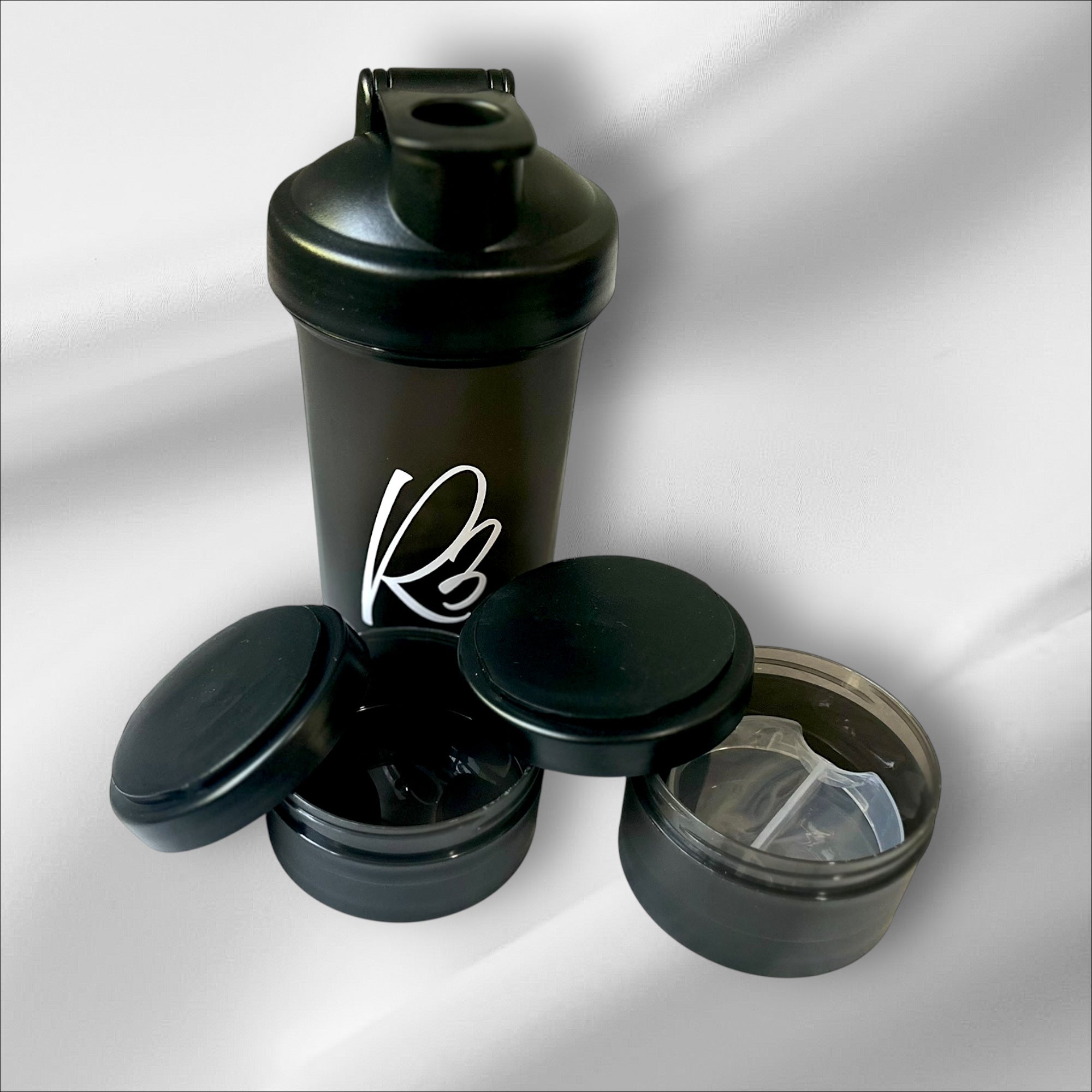 R3 Dual-Compartment Protein Shaker Bottle – Black | Storage for Powder & Supplements